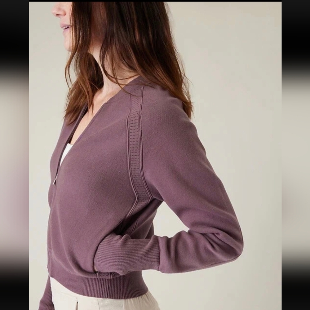 Athleta Brand New Advantage Sweater Dusty Mauve Size Medium Full Zip